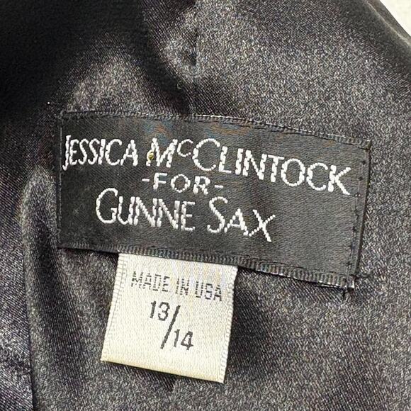 Vintage Jessica McClintock Gunne Sax Black Polka Dot Party Prom Dress Size 13/14 - Picture 4 of 13